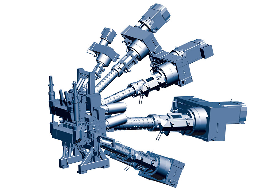 Quintuplex head with five extruders